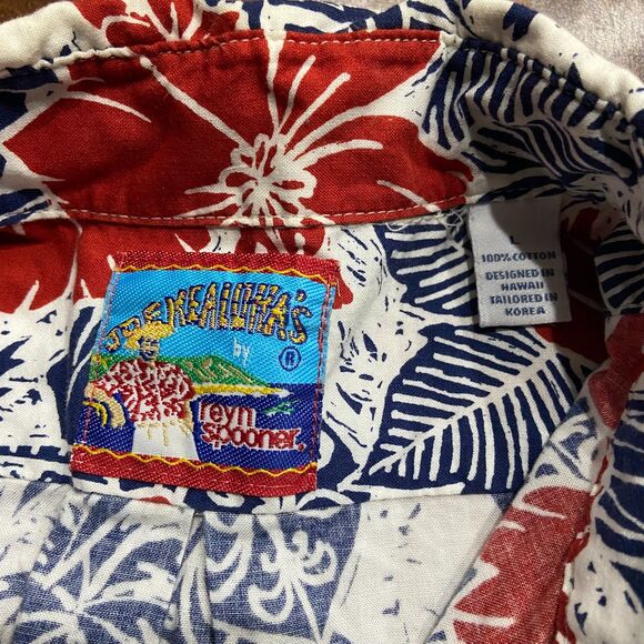 Reyn Spooner x Joe Kealoha Vintage Hawaiian Tropical Polo Shirt Red White Blue L - Picture 5 of 7